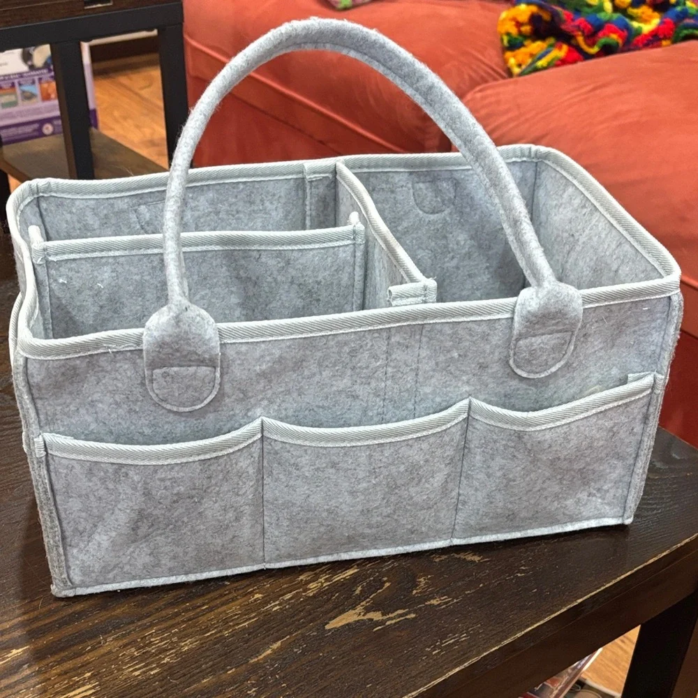Putska Gray Felt Tote Diaper Organizer with Multiple Pockets